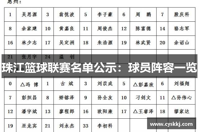 珠江篮球联赛名单公示：球员阵容一览